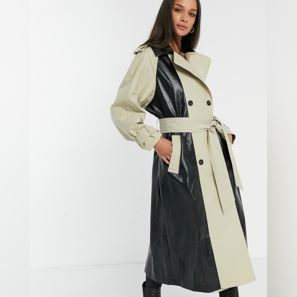 Two-Tone Trench Coat - Black & Cream